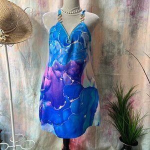 New 📌New Trend Water Color Design Dress with Decorative Zipper and Straps